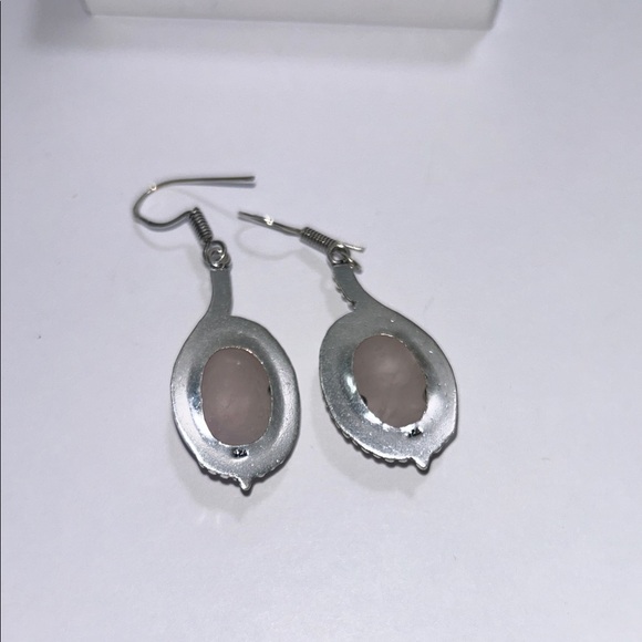 Rose quartz drop earrings set in  silver - Picture 7 of 7